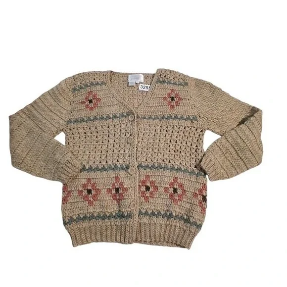 Y2k VTG Lord & Taylor Wool Women size L Grandpa Fisherman Grannycore Cardigan - Picture 1 of 13